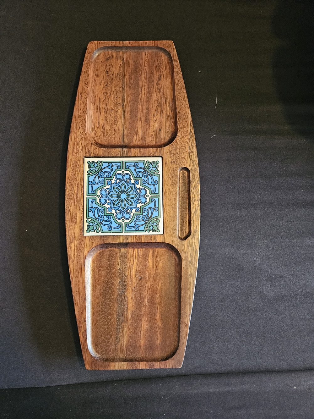 Vintage Imperial Japan Hand Carved Wood Cheese Board Tile Charcuterie Board
